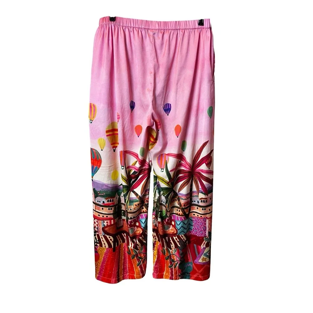 Soma Women's Satin Pajama Pants Wide Leg Large Colorful Air Balloon